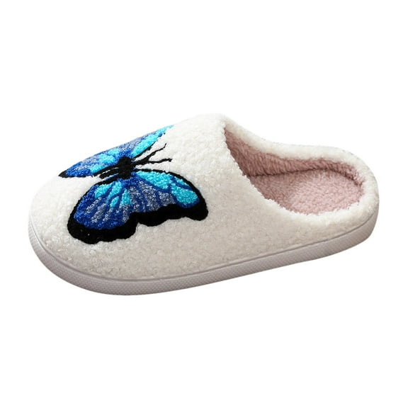 Fuzzy Slippers For Women Comfortable Home Colored Butterfly Cotton Slippers Winter Thick Sole Indoor Warmth Warm Cozy Winter House Slippers Bedroom Indoor House Shoes