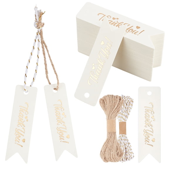 100Pcs Thank You Tags White Paper Thank You Gift Tags with Strings Paper Hanging Tag Gift Hangtags