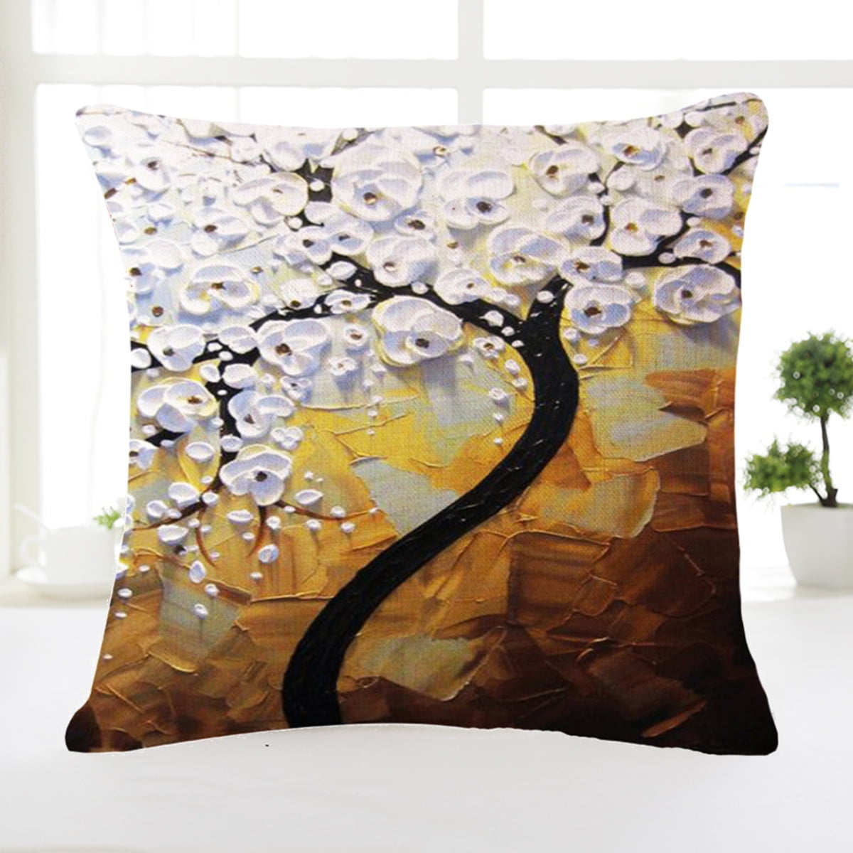 18/" Many Trees Flowers Pattern Cotton Linen Pillow Case Cushion Cover Home Decor