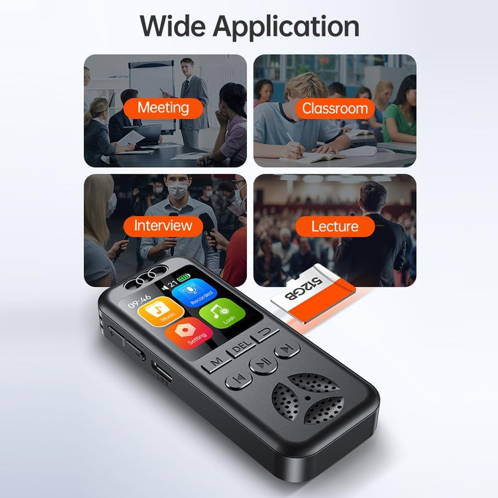 Digital Voice Recorder, 64GB Voice Activated Recording MP3 Player with Playback, Noise Reduction, 280hrs Recording Files Device, Support Password, Dictaphone Recorder for Lectures/Classes/Interview