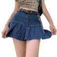 thumbnail image 3 of Aunavey Women Y2K High Waisted Jeans Skirt Casual Mini Ruffle Skater Denim Skirt with Shorts, 3 of 6