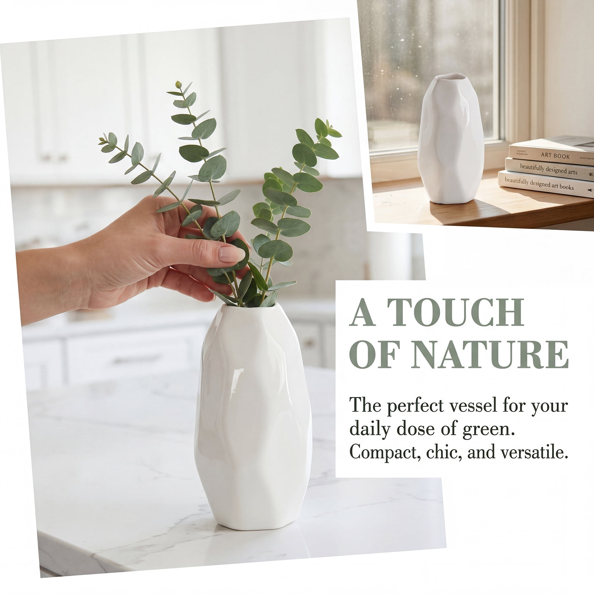 Unique Bargains Mini Vase Decorative Flower Vase White 2.6"L x 2.6"W x 4.7"H