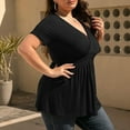 thumbnail image 5 of SOMER Women's Tops Plus Size T Shirt Short Sleeve V Neck Dressy Wrap Flowy 2025 Summer Black, 5 of 7