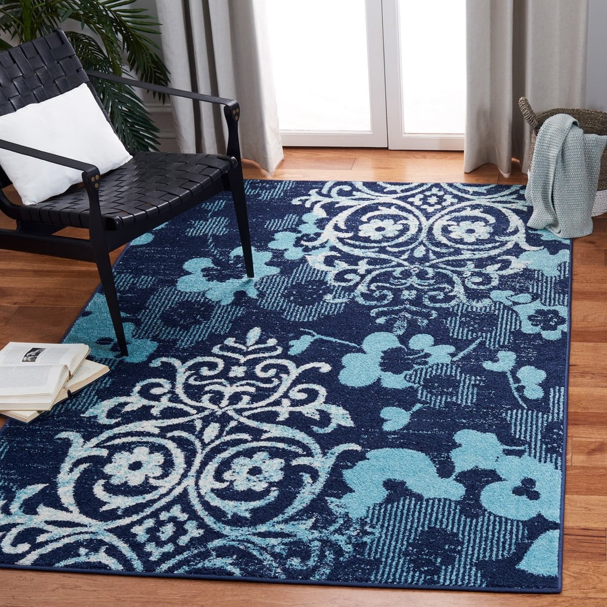SAFAVIEH Adirondack Hortense Floral Area Rug, Navy/Aqua, 6' x 9'