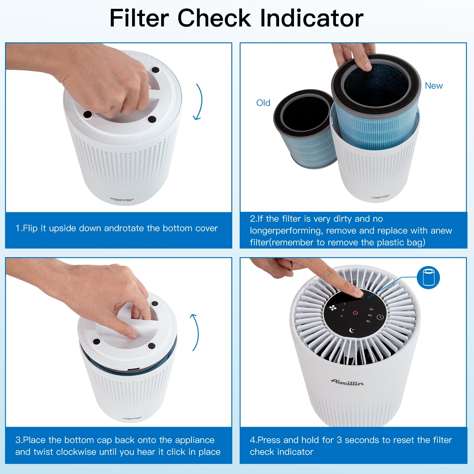 Air Purifier AP070A & AP070B Replacement Filters, Activated Carbon, High-Efficiency HEPA Filter, 2 Pack