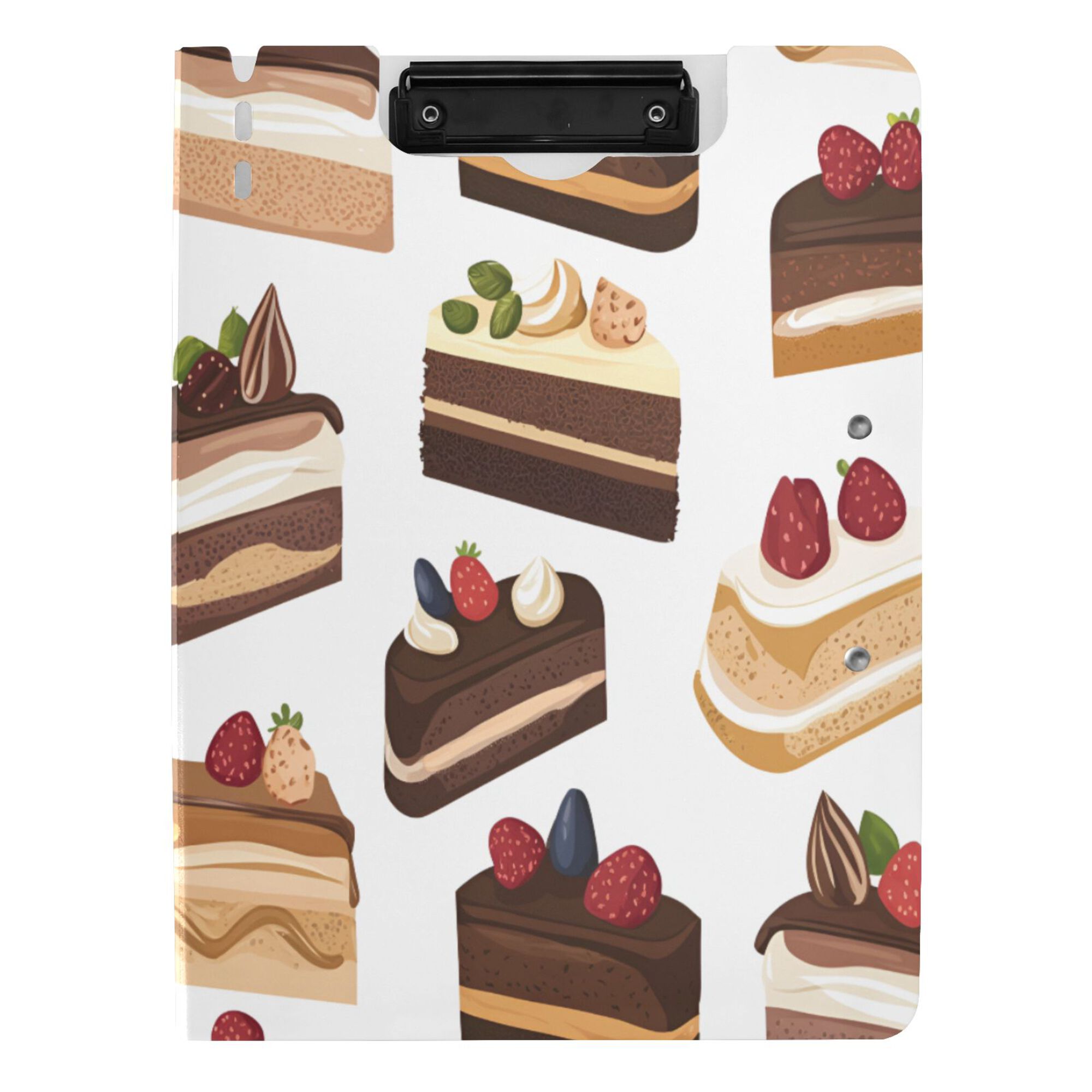 FORMRS A4 Clipboard Folder with Pen Holder Horizontal Foldable School Office Binder, White Cakes Pattern