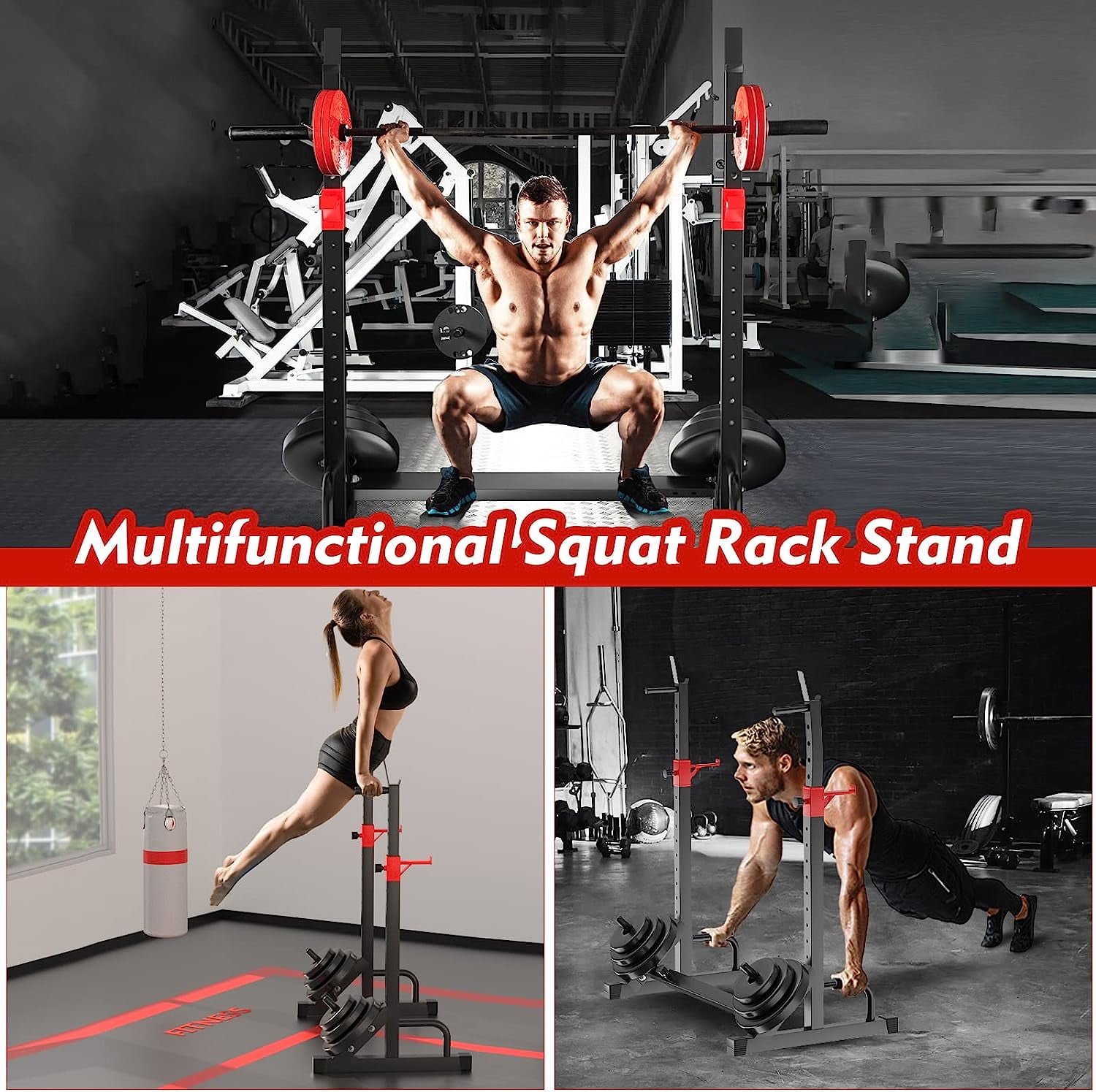 FONBEAR Adjustable Squat Rack, 550 LBS Max Load Squat Rack Stand Multi-Function Weight Lifting Home Gym