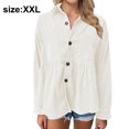 thumbnail image 2 of Camisa de pana de moda para mujer, camisa informal de manga larga con botones, top (Beige), 2 of 6