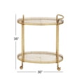 thumbnail image 4 of DecMode 30" x 35" Gold Metal Rolling Oval 2 Shelf Bar Cart with Vintage Inspired Details, 1-Piece, 4 of 12
