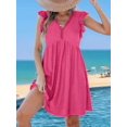 thumbnail image 3 of Womens Summer Dress Ruffle Sleeve V Neck Midi Dresses Fashion Casual Fit Flowy Tiered Boho Beach Vacation Sundress Rose Red XXL, 3 of 7