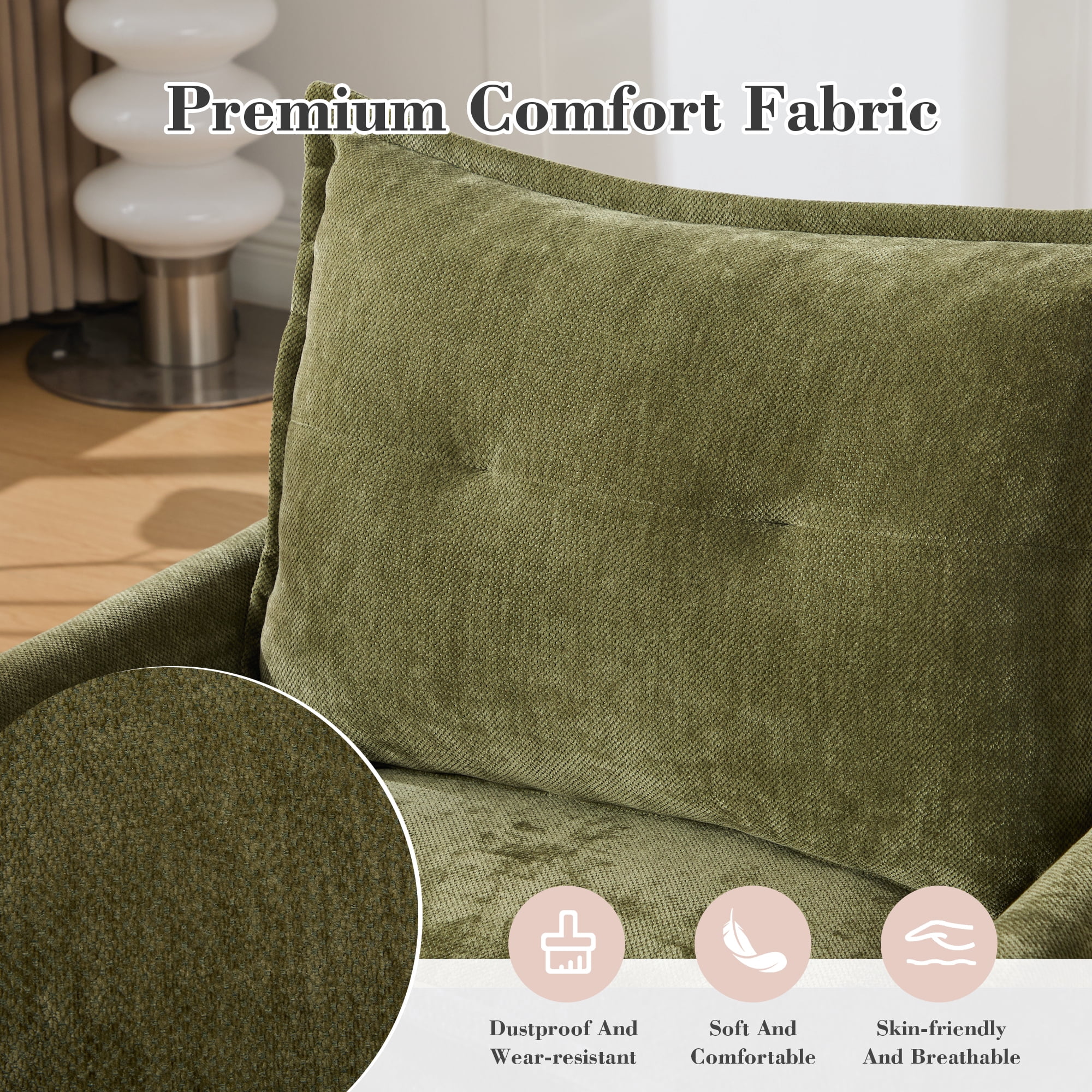 Leumius Swivel Accent Chair,Mid Century Modern Chenille Armchair with Thick Padded and Metal Base,Swivel Single Sofa Chair Barrel Reading Chair for Living Room Bedroom,Olive