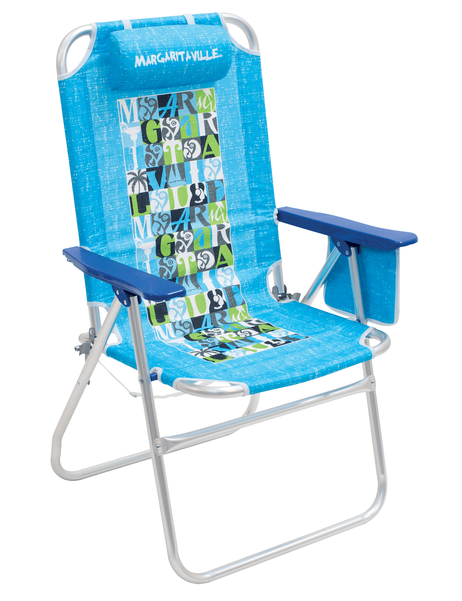 Surf Power Blue/Multi Stripe Rio Beach Genuine Beach Bum 4-Position 12 Seat Height Folding Beach Chair