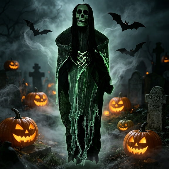 ZLKMQM Halloween Skull Hanging Decor, Spooky Ghost Pendant, Scary Gauze Cloth Skull, Reusable Halloween Party Decoration, Haunted House Wall and Outdoor Prop Black