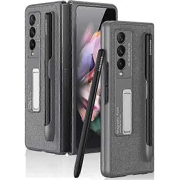 Funda para Samsung Galaxy Z Fold 3 con bolsillo para S-Pen, cubierta híbrida de cuero y PC, soporte magnético integrado, funda a prueba de golpes todo incluido para Samsung Galaxy.
