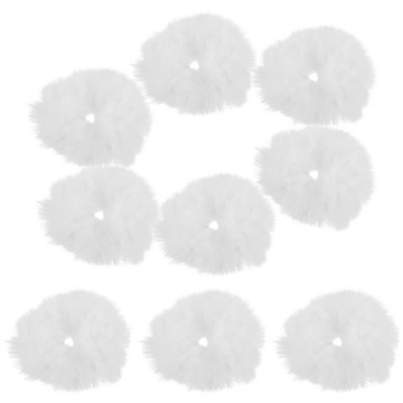 BESTYASH 10Pcs White Furry Hair Ties Elastic Ponytail Holders Soft Stretchy Hair Bands