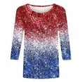thumbnail image 4 of American Flag Women Shirt Women Red White and Blue Shirt 4th of July T Shirt Women 4th of July Women Tops Womens 4th of July Tees Casual Crewneck 3/4 Sleeve Loose T Shirt Ladies Blouses Shirts, 4 of 5