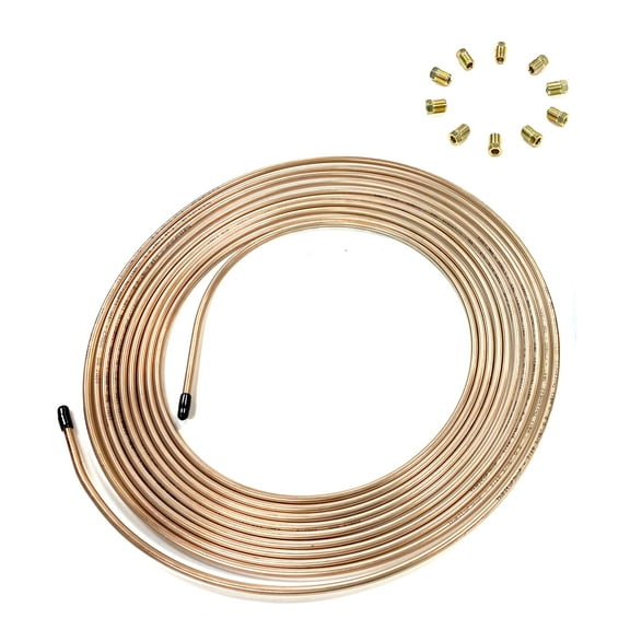 The Stop Shop 25 ft. Copper Nickel 3/16" Brake Line Tubing w/metric brake Line invert flare fittings. 10 x 1 mm (Pack of 10 fittings)