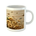 thumbnail image 3 of Ambesonne Rustic Ceramic Coffee Mug, Meadow Bloom Butterflies, 11 oz, Pale Orange Tan Green, 3 of 4