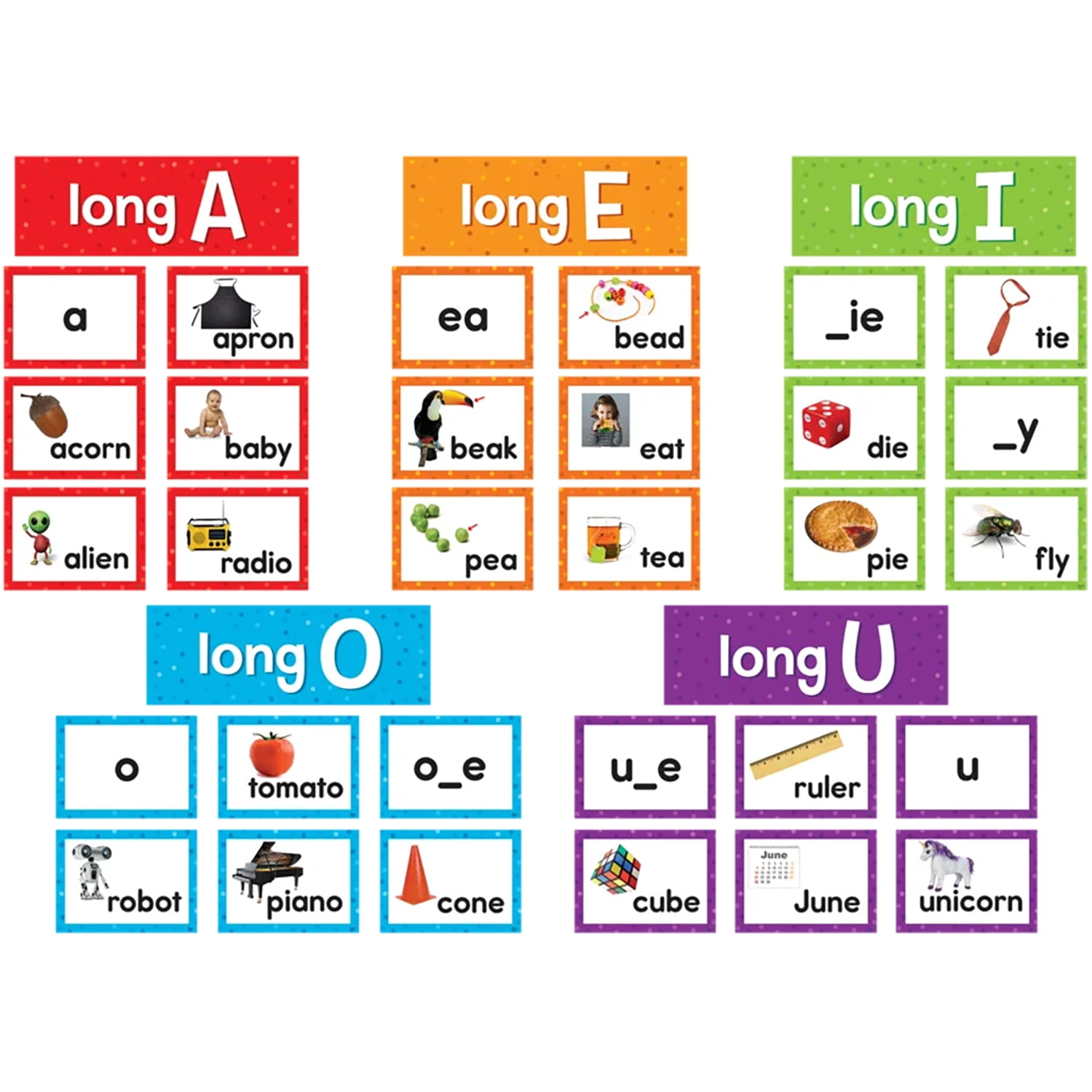 Teacher Created Resources Long Vowels Pocket Chart Cards, 205 Pieces Per Pack, 2 Packs