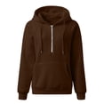 thumbnail image 4 of Huowey Womens Sweatshirt Cozy Casual Half Zip Hoodie With Pocket Lightweight Solid Color Long Sleeve For Everyday Wear Fall Clothes,Coffee,M, 4 of 4