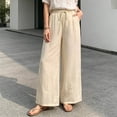 thumbnail image 2 of PBFRDSJ Cotton Linen Plazzo Pants for Women Boho Floral Embroidered Drawstring Pants Casual Wide Leg Peasant Vacation Bottoms, 2 of 7