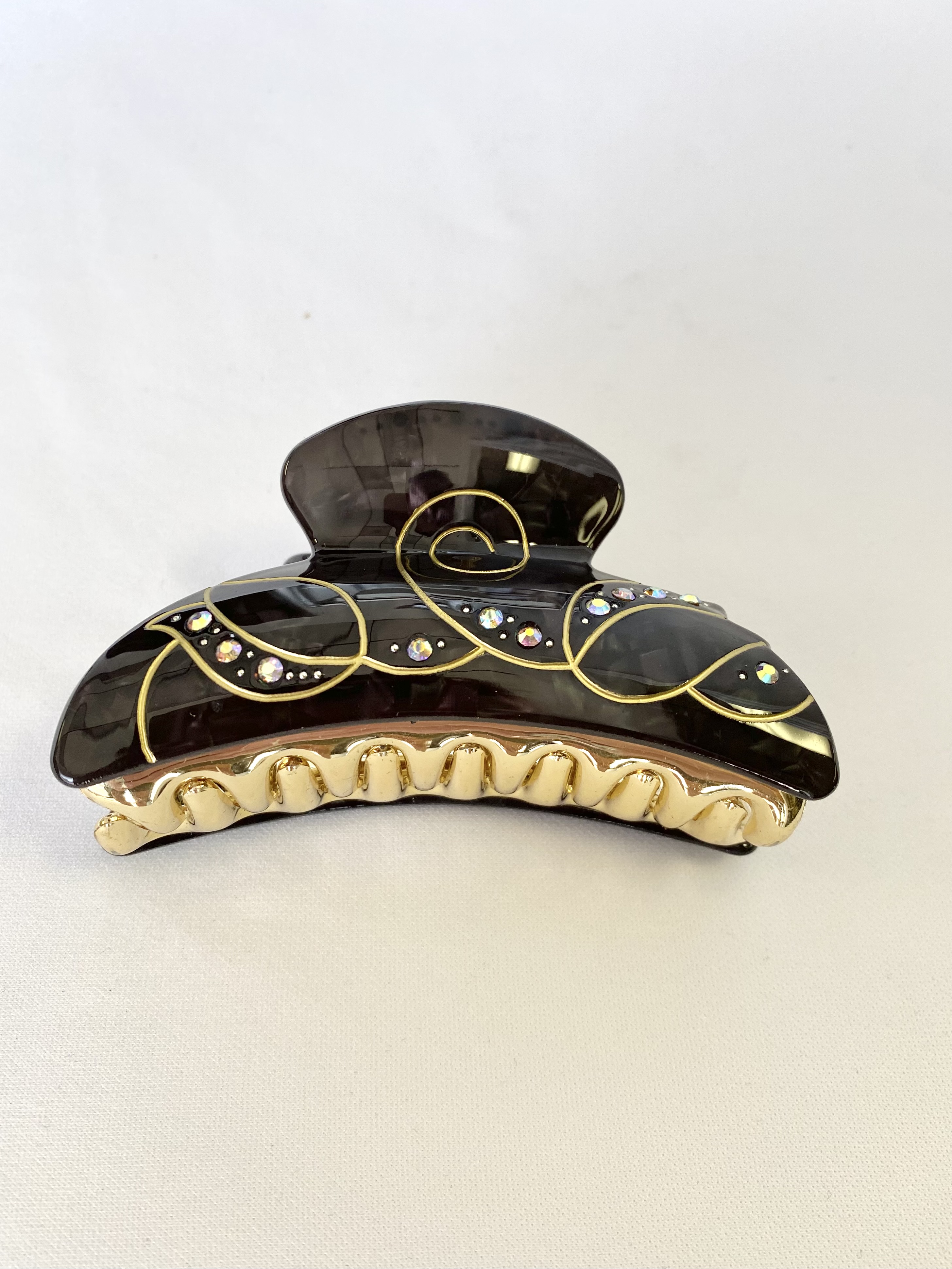 Hair Claw Hair Clips Black Marble With Gold Tulips and Crystals Pack of 12