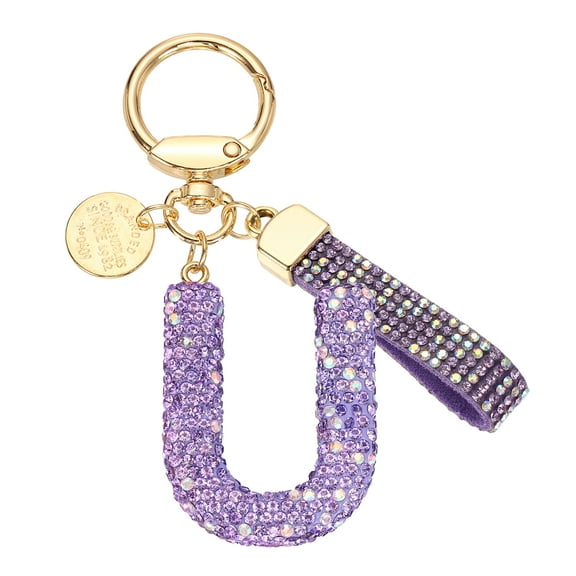 Uxcell Initial Letter Keychain, Gift Bling Letter-U Key Chain for Women, Purple