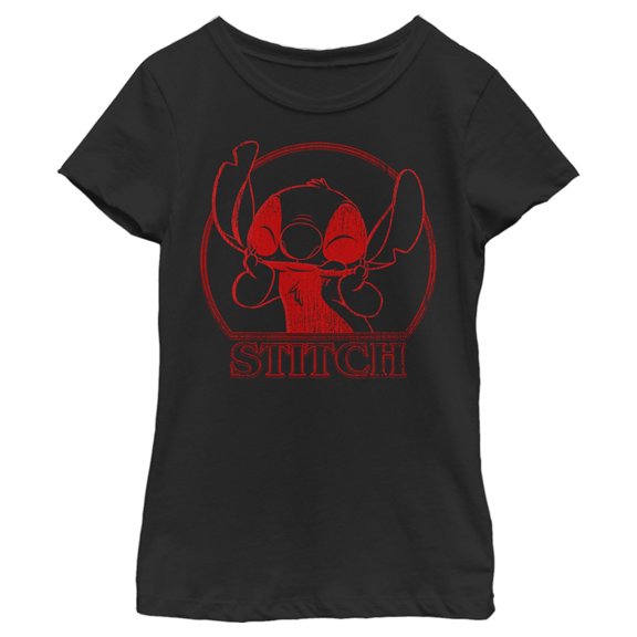 Girl's Lilo & Stitch Smiling Big in Red  Graphic Tee Black X Small