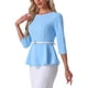 thumbnail image 4 of INSPIRAR CHIC Blusas Peplum para Mujeres de Manga 3/4 con Cinturón Elegante para Trabajo XL Azul Cielo, 4 of 5
