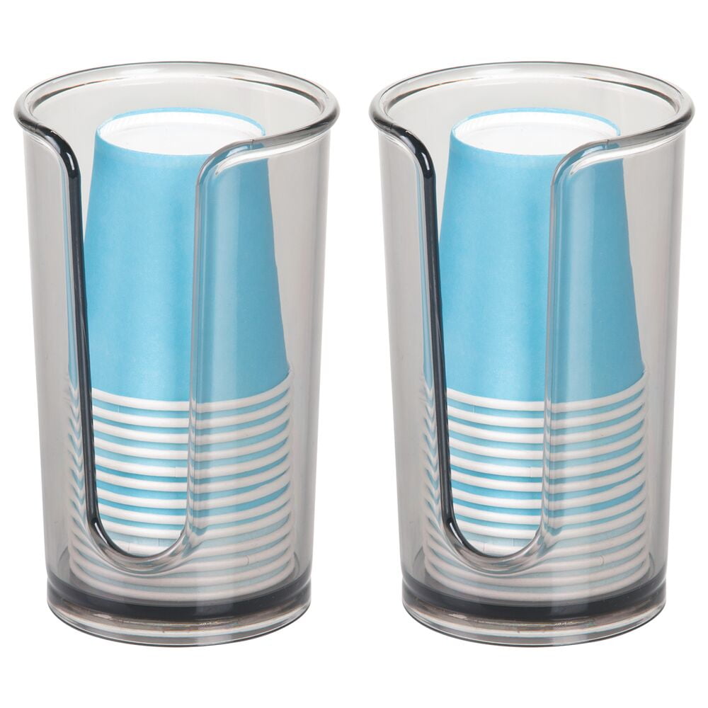 mDesign Plastic Small Disposable Paper Cup Dispenser 2 Pack Smoke
