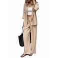 thumbnail image 3 of Women 2 Piece Outfits Casual Lounge Sets Long Sleeve Button Down Shirts and Wide Leg Pants Sets Khaki L, 3 of 9
