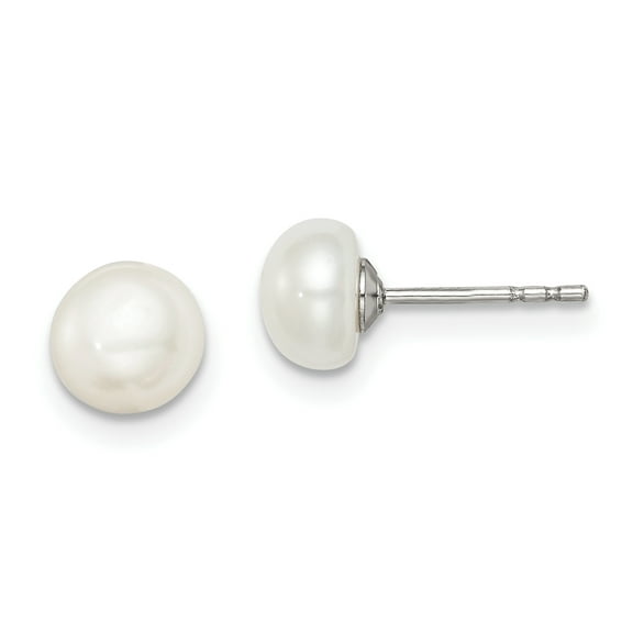 Primal Silver Sterling Silver Rhodium-plated 6-7mm White Freshwater Cultured Button Pearl Stud Earrings