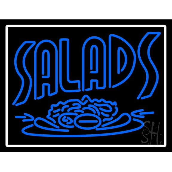 Blue Salads LED Neon Sign 24 x 31 - inches, Black Square Cut Acrylic Backing, with Dimmer - Bright and Premium built indoor LED Neon Sign for restaurant window and interior decor.