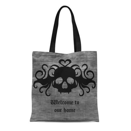ASHLEIGH Canvas Tote Bag Gothic Gray and Black Goth Vampire Skull Fantasy Fangs Reusable Handbag Shoulder Grocery Shopping Bags