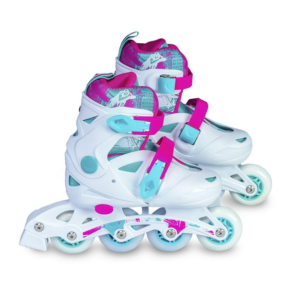 Combo de Patines Ajustables Sweet Rocket Color Blanco con Mochila y Protecciones Modelo JR Talla XCH