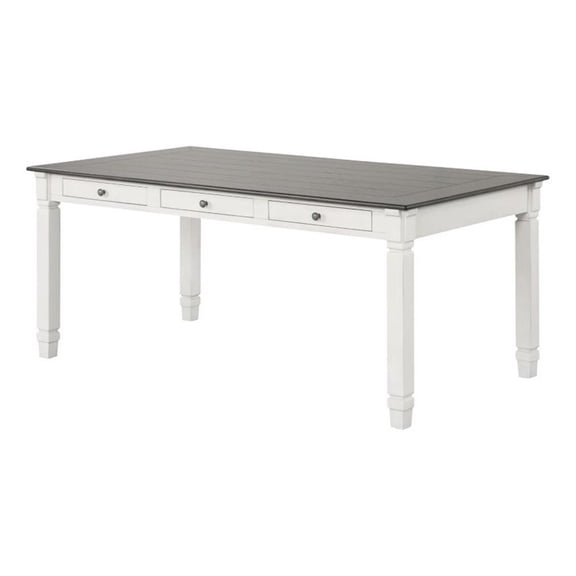 Dola Dining Table-Rustic White-Gray Wood-Rectangular 72 Inch Top