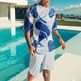 thumbnail image 5 of Ensemble pour Hommes : Blouse à Manches Courtes à Col Rond et Shorts à Taille Élastique, Tenue d'Été Décontractée en Polyester pour l'Extérieur, Bleu Taille P, 5 of 5