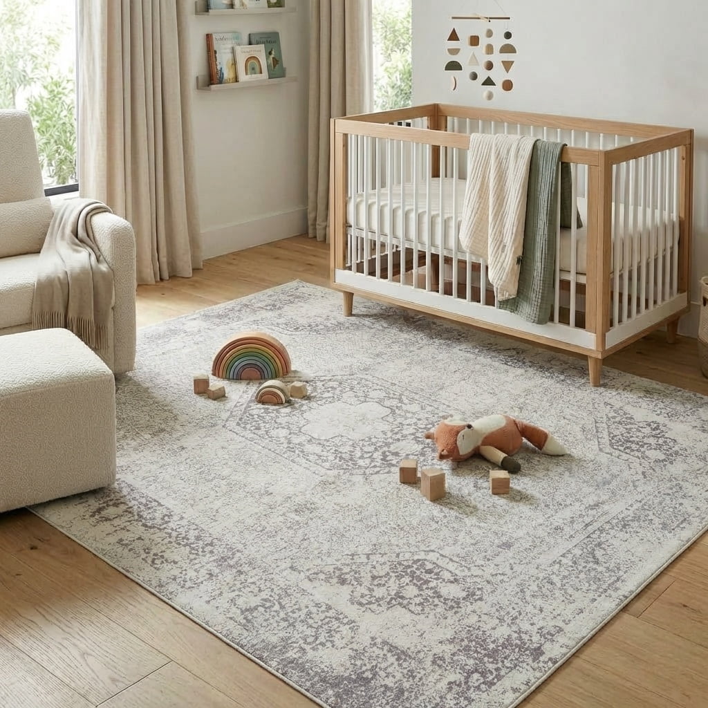 LR Home Brooke 5'3" x 7' Gray Medallion Waterproof Non-Slip Machine Washable Indoor Area Rug