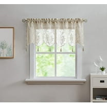 DecoSource - English Rose Design - Lace Semi Sheer Voile Valance Rod Pocket with 4 Tassels - for Living Room Bedroom, Bathroom Kitchen and More 1 Valance 54" W x 22" L Each, Linen