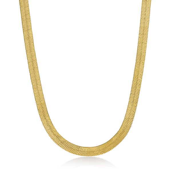 The Bling Factory 9mm 14k Yellow Gold Plated Flat Herringbone Chain