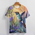 thumbnail image 3 of Flower Hummingbird Womens Tops Women's Fashion Casual Short Sleeve Flower Print Round Neck Pullover Top Blouse, 3 of 6