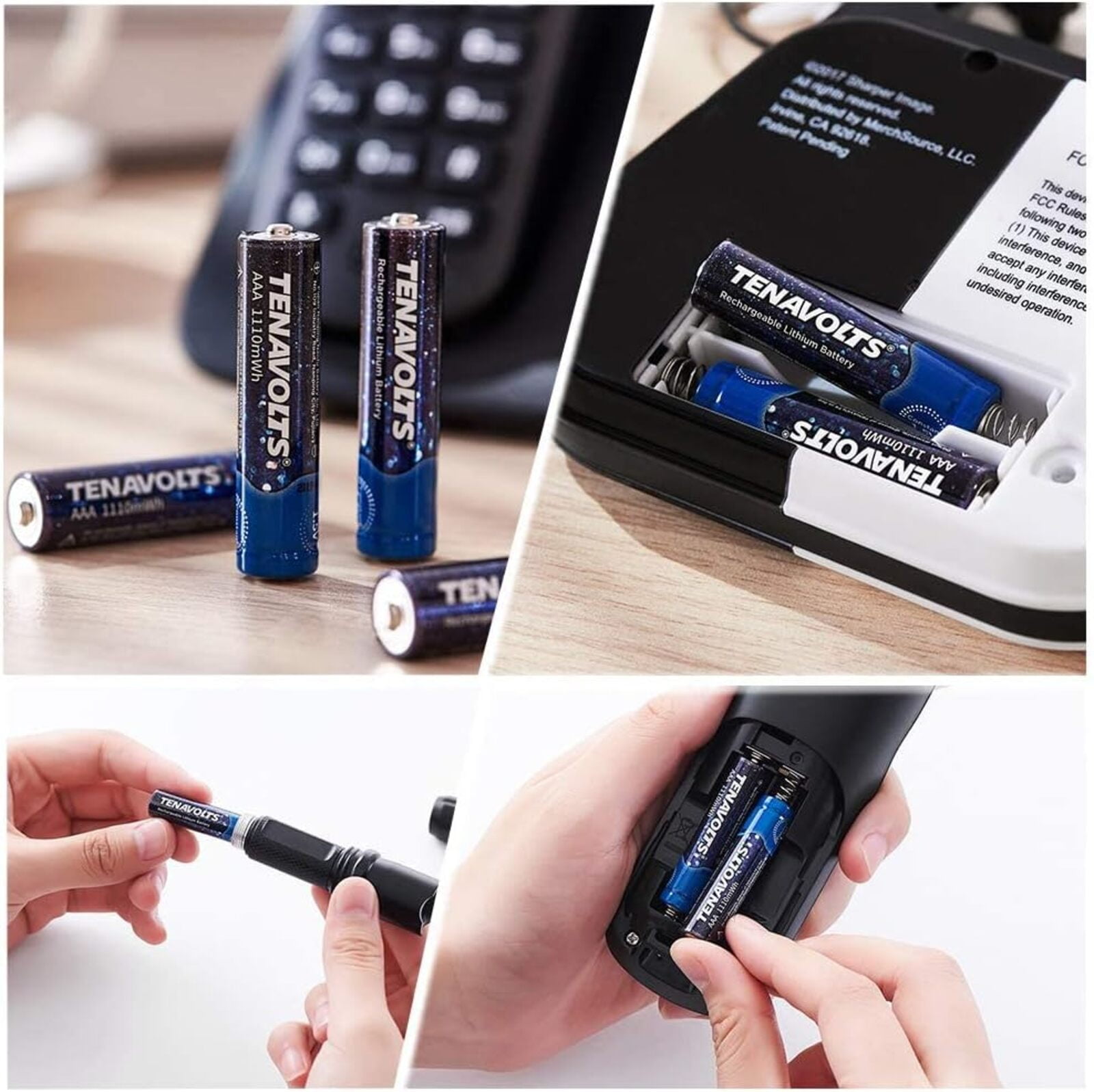 TENAVOLTS AAA Rechargeable Lithium/Li-ion Batteries, Pre-charged, includes USB Charger (4 Pack)