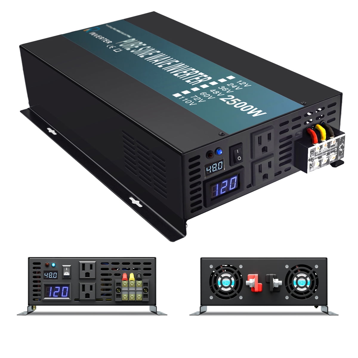 Pure Sine Wave Inverter 3000W Power Inverter 12V to 120V Off Grid LED Display 