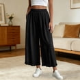 thumbnail image 2 of Gunia Linen Blend Pants For Women Casual Wide Leg Pants Relaxed Fit Trousers With Fringe Detail Cropped Summer Pants, 2 of 6