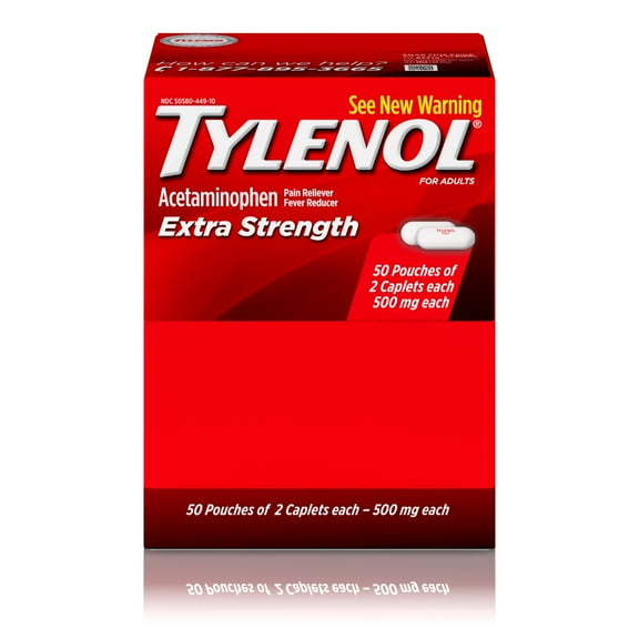 Tylenol Extra Strength Caplets, 500mg Acetaminophen, 50 pkts of 2 each