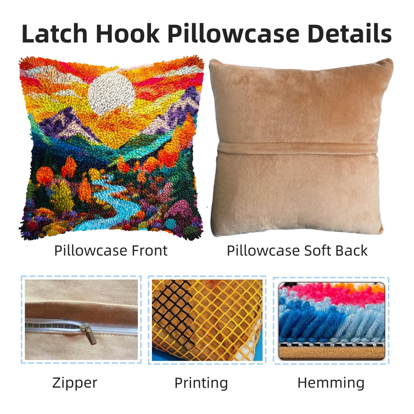 Colorful Natural Landscape Sunset River Trees DIY Latch Hook Pillow Kits for Adults Printed Pillowcase Crochet Yarns Hooking Handmade Pillow Cover Cushion for Home Sofa Decoration 17x17inch(2)