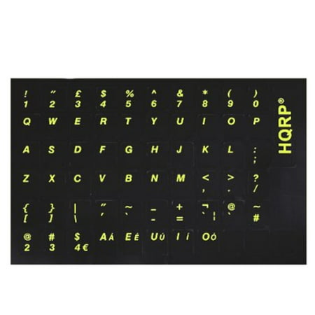 - HQRP New USA UK Laminated QWERTY Keyboard Stickers for All PC & Laptops with Yellow Lettering on Black Background