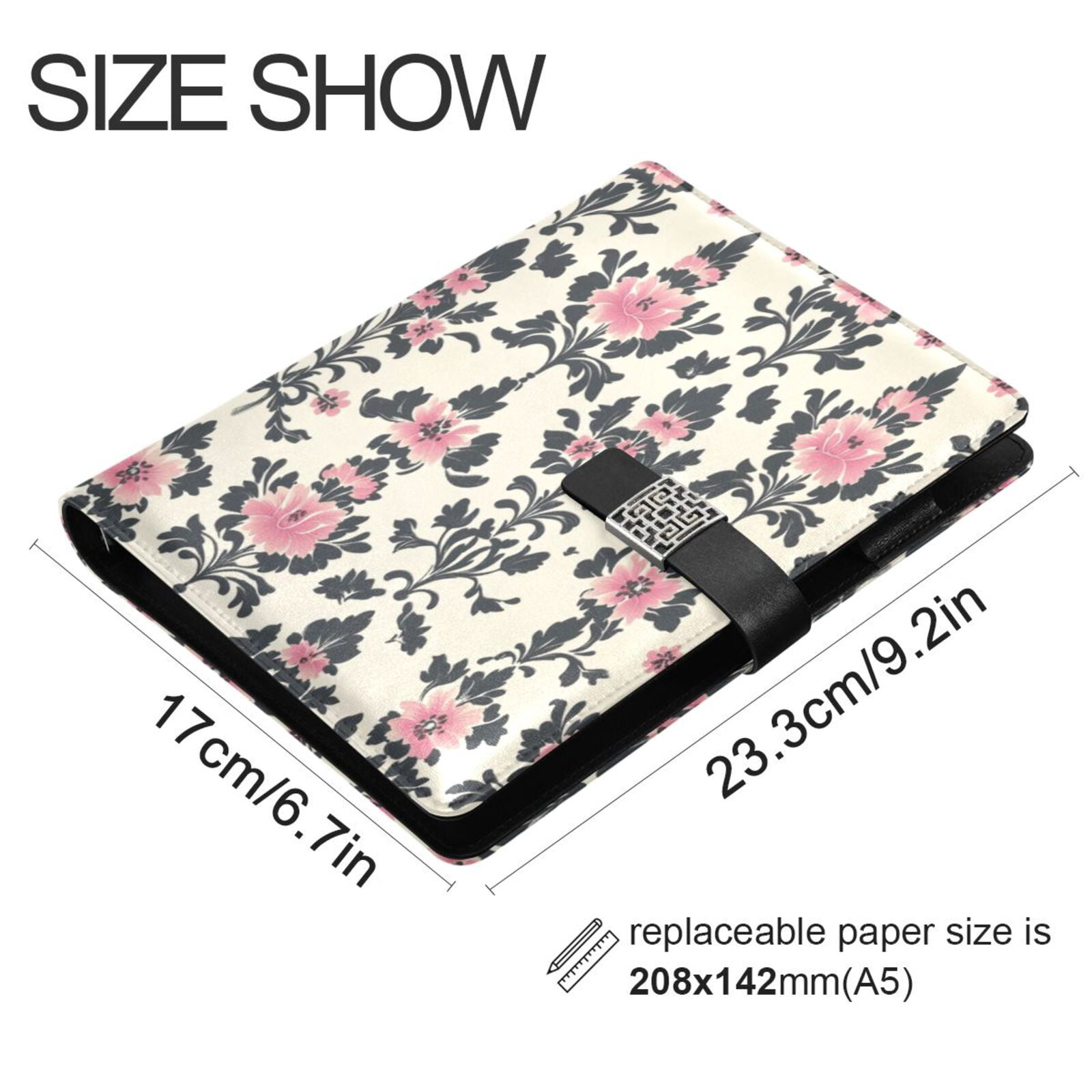 Premium Faux Leather Notebook - Refillable, Multi-Functional Organizer, 23.3x17cm, All-Season Use，Victorian Wallpaper Pattern