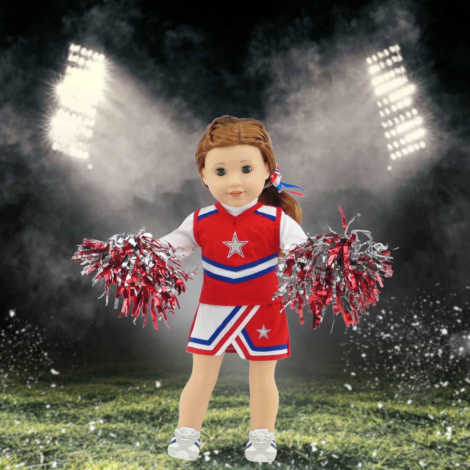 Emily Rose 18 Inch Doll Clothes and Accessories 7 Piece USA Modern Cheer Cheerleader Outfit, Including Doll Gym Shoes and Pom-Poms! | Compatible with 18" American Girl and Our Generation Dolls