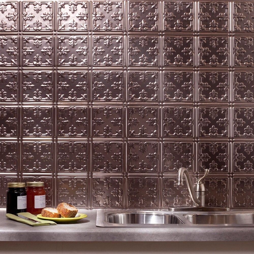 FASÄDE Traditional Style/Pattern 10 Decorative Vinyl Backsplash Panel in Brushed Nickel (6X6 Inch Sample)